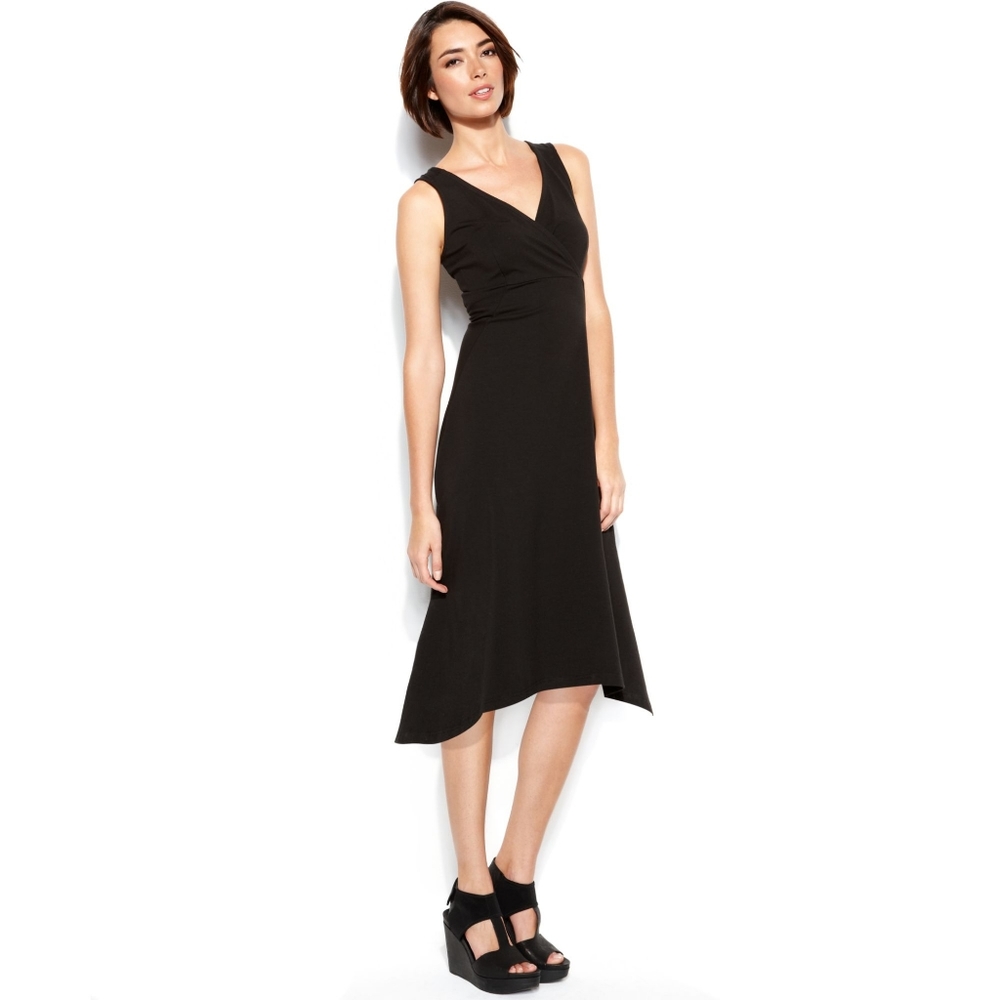 EILEEN FISHER V neck Sleeveless Black Dress - Picture 1 of 6
